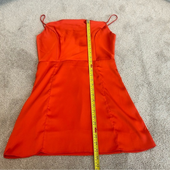 Femme dark orange satin effect draped Cowl neck spaghetti strap mini dress Sz M - Picture 10 of 14